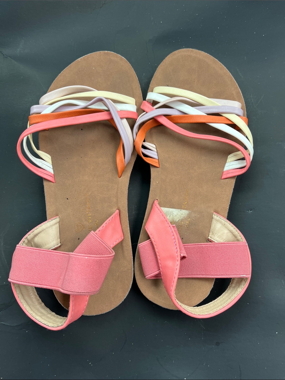 Adrienne Vittadini Coral and Multicolor Strappy Flat Sandals